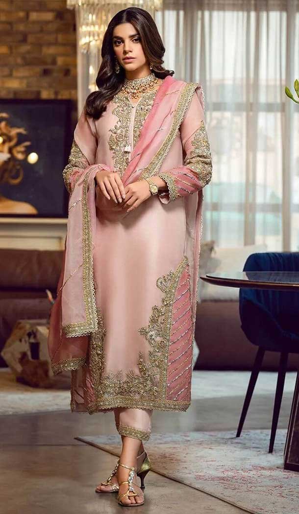 Heenastyle Peach Color Faux Georgette embeoidery Work Pakistani Style Party Wear Salwar Suit 6163167684