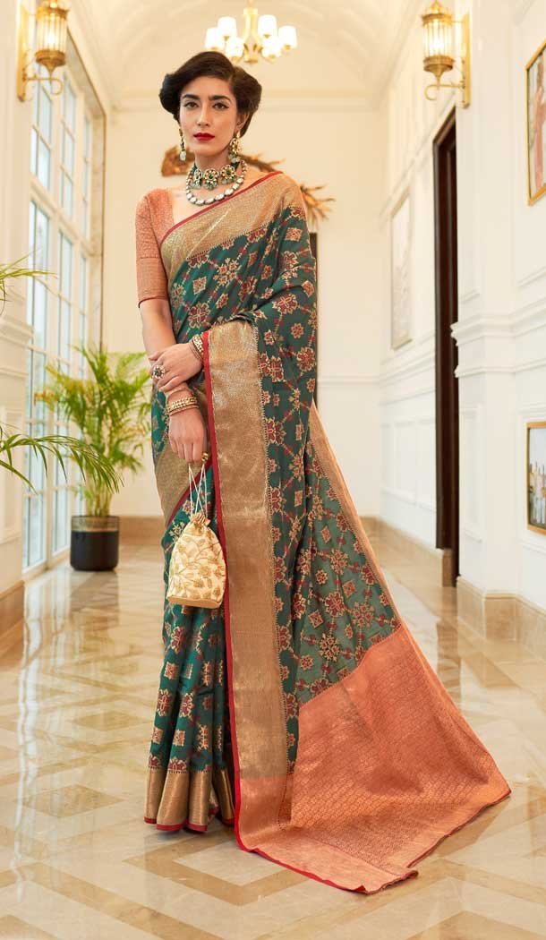 Enigmatic Green Color Patola Silk Jacquard Work Casual Party Wear Saree Blouse -6246168221