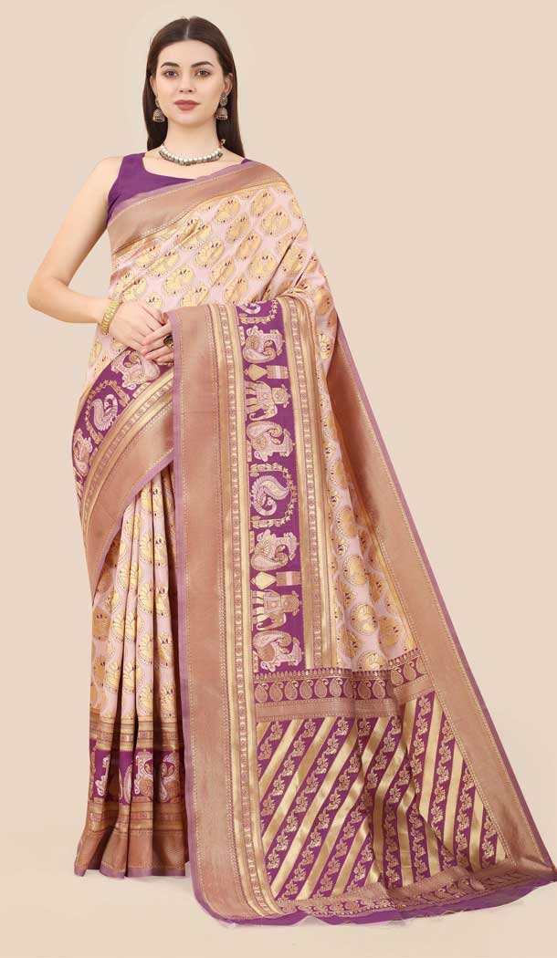 Light Pink Color Banarasi Weaving Silk Jacquard Work Casual Party Wear Saree -6258168276