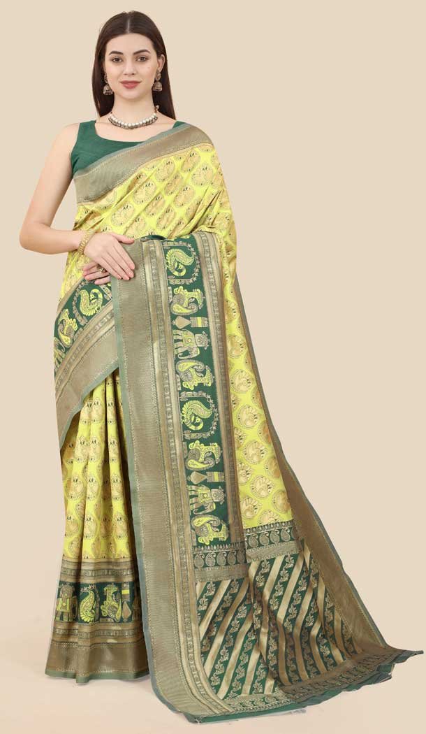 Neon Color Banarasi Weaving Silk Jacquard Work Casual Party Wear Saree -6258168280