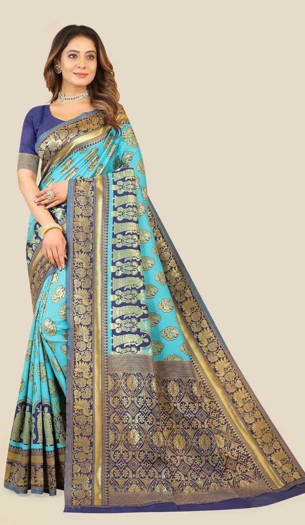 Weaving Silk Blue Color Weaving Work Casual Party Wear Saree Blouse -6271168367