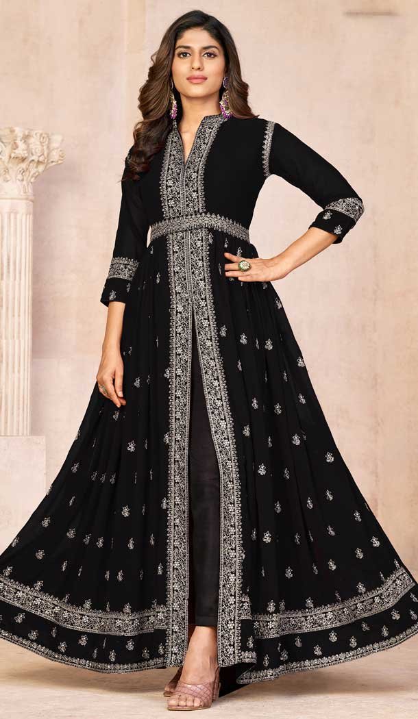 Black Color Georgette Embroidery Work Pakistani Anarkali Suits For Women -6384169249