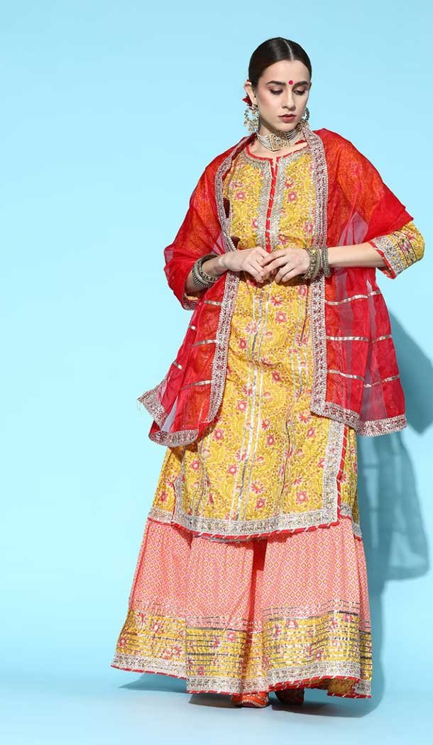 Contemporary Multi Color Cotton Blend Printed Work Designer Readymade Sharara Suit -6872172894