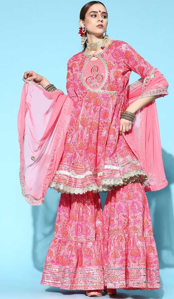 Exotic Pink Color Cotton Blend Printed Work Designer Readymade Sharara Suit -6872172900