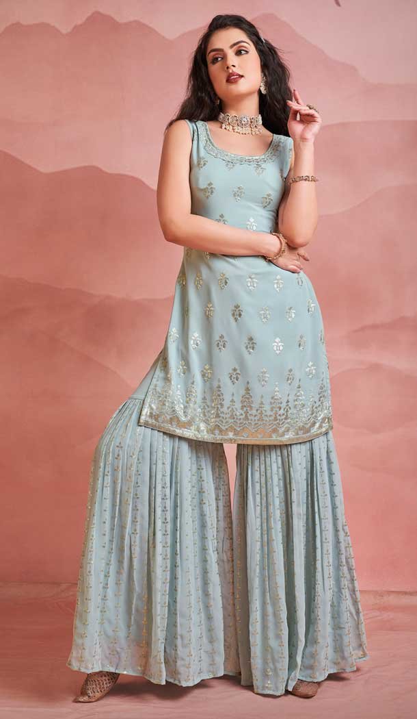 Georgette Sequence Work Designer Women Wear Salwar Suit in Smoke Grey -6565170595