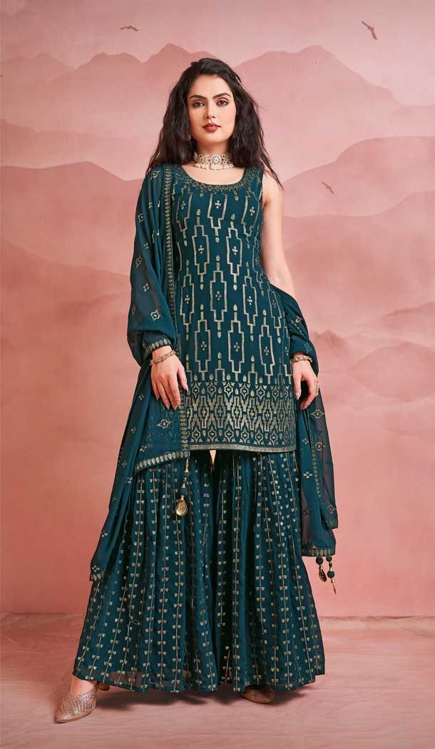 Georgette Sequence Work Designer Women Wear Salwar Suit in Rama Blue -6565170597