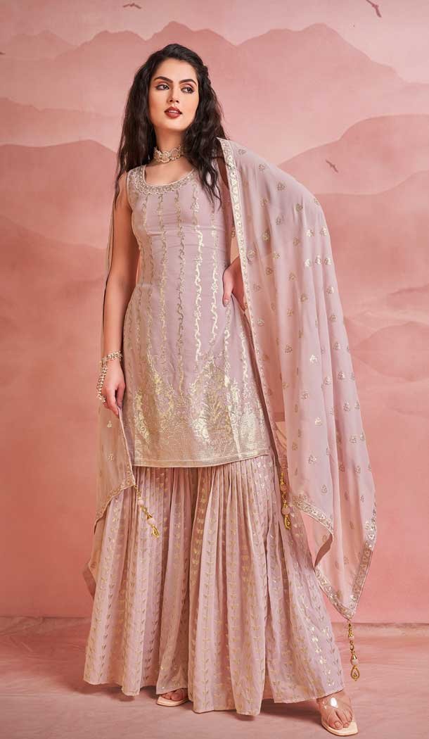 Georgette Sequence Work Designer Women Wear Salwar Suit in Peach -6565170598