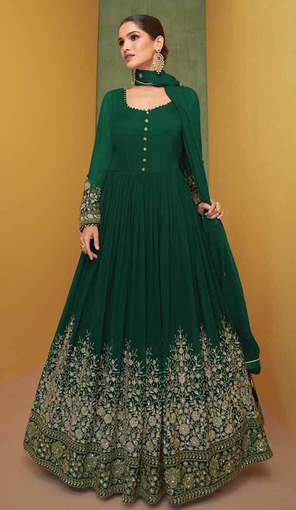 Embroidery Georgette Designer Anarkali Style Plus Size Salwar Kameez in Green -6640171166