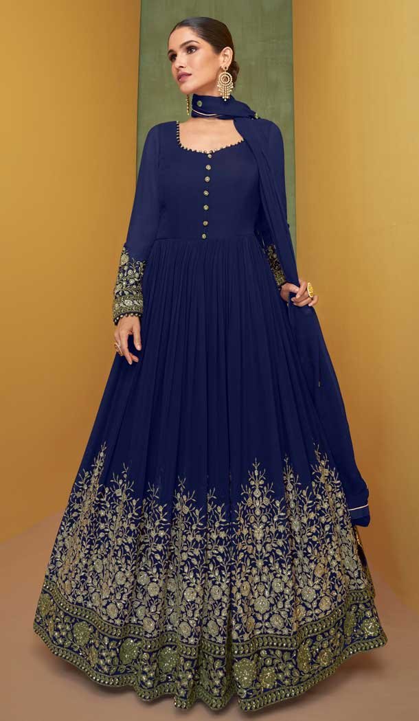 Embroidery Georgette Designer Anarkali Style Plus Size Salwar Kameez in Blue -6640171167