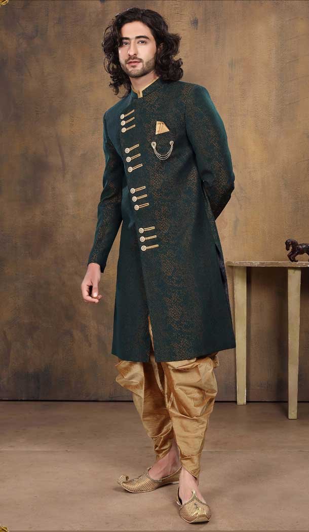 Imported in Rama Green Designer Readymade Men’s Indo-Western -6817172431