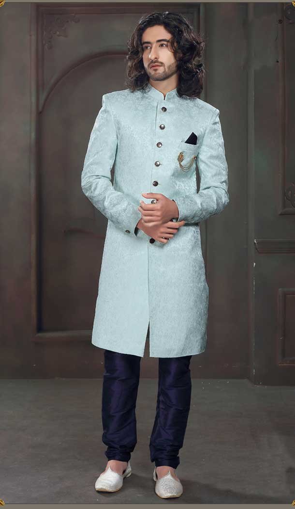 Imported Fabric Designer Readymade Men’s Indo-Western in Sky Blue -6817172449