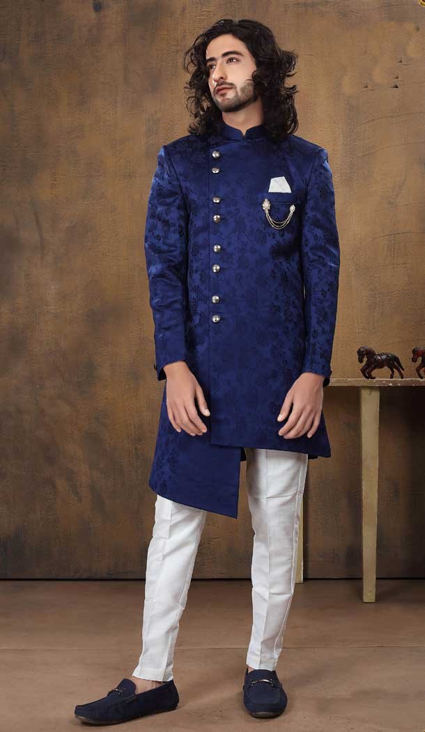 Navy Blue Imported Fabric Designer Readymade Men’s Indo-Western -6817172450