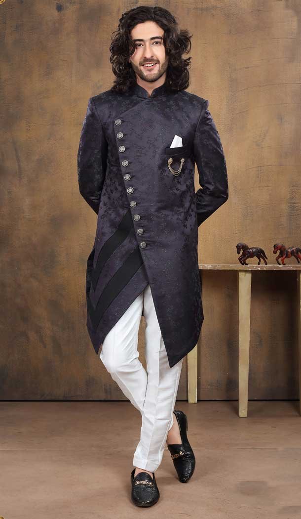 Imported Fabric Designer Readymade Men’s Indo-Western in Navy Blue Color -6817172455