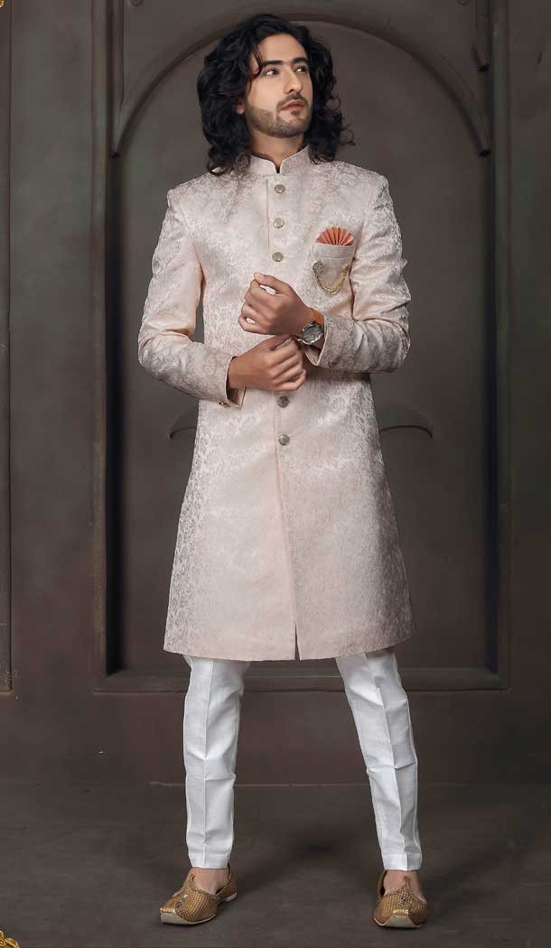 Imported Fabric Designer Readymade Men’s Indo-Western in Cream -6817172456