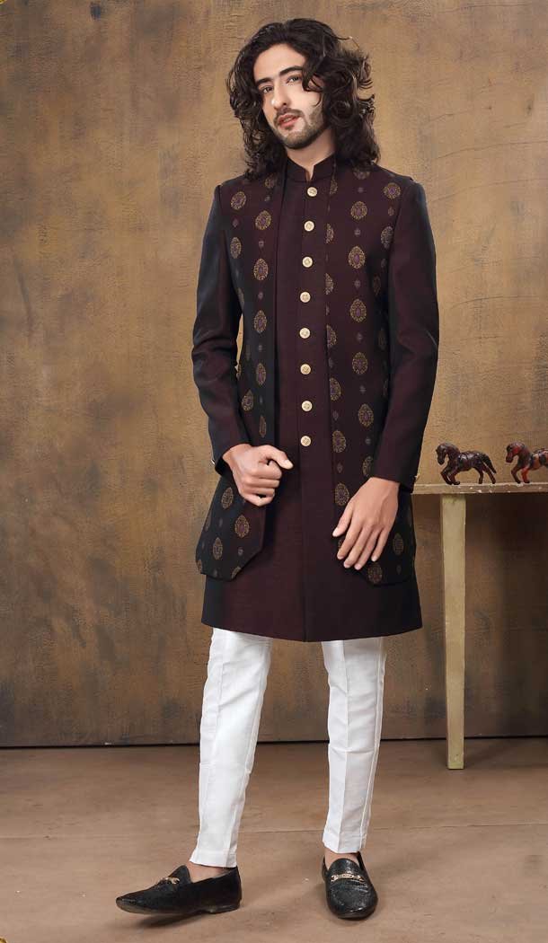 Imported Fabric Designer Readymade Men’s Indo-Western in Brown -6817172459