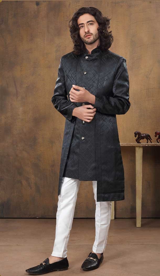 Imported Fabric Designer Readymade Men’s Indo-Western in Black -6817172460