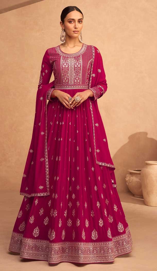 Embroidery Work Georgette Traditional Wear Anarkali Salwar Suit in Pink -6965173518