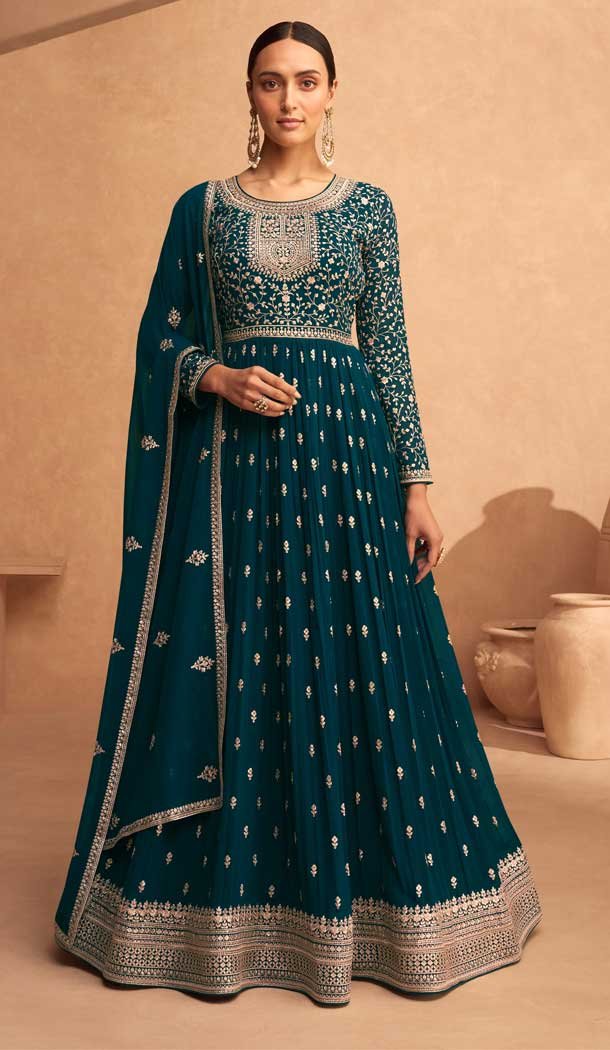 Embroidery Work Georgette Traditional Wear Anarkali Salwar Suit in Rama Blue -6965173519