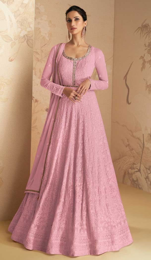 Georgette Embroidery Work Party Wear Anarkali Salwar Suit in Pink -6966173522