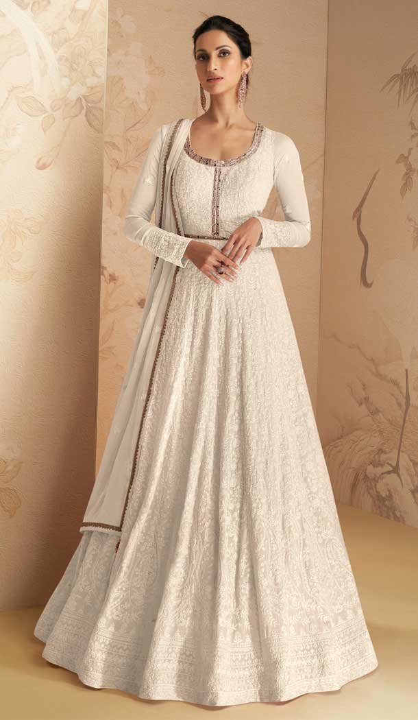 Georgette Embroidery Work Party Wear Anarkali Salwar Suit in White -6966173525