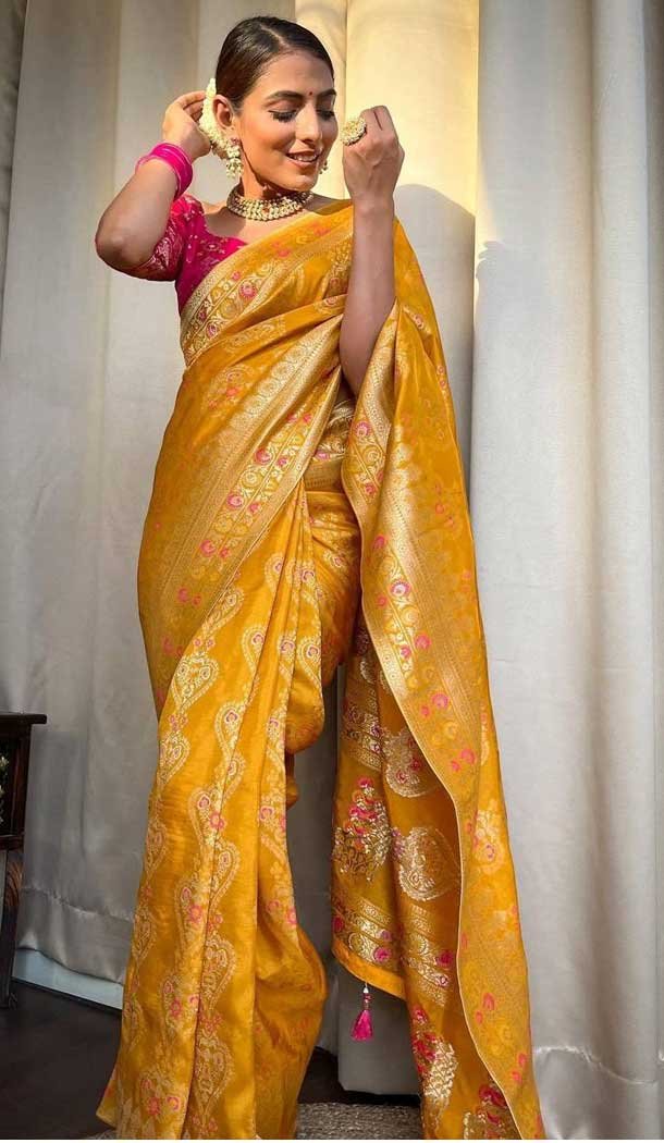 Yellow Color Banarasi Soft Silk Zari Weaving Work Casual Wear Saree – 7099174282