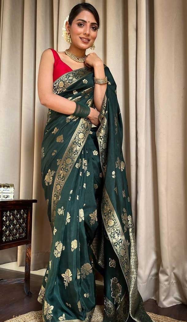 Banarasi Soft Silk Green Color Zari Weaving Work Function Casual Wear Saree – 7100174284