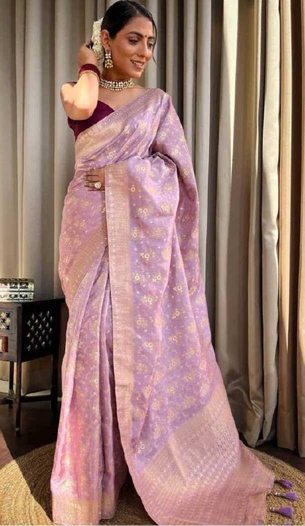 Lavender Color Banarasi Silk Copper Zari Weaving Work Traditional Wear Saree- 7127174432