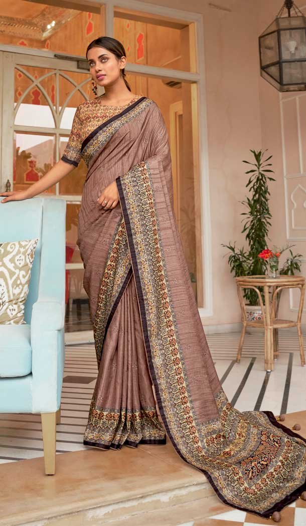 Light Brown Color Soft Khadi Silk Jacquard Work Function Wear Saree Blouse – 7083174215