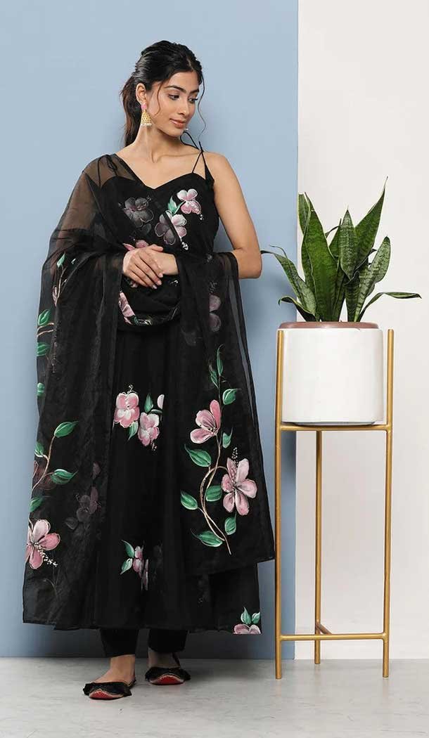 Black Color Organza Floral Print Work Party Wear Readymade Salwar Suit – 7102174291