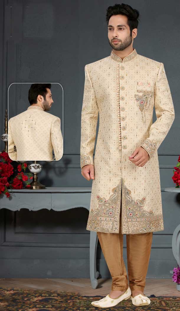 Elevate Your Style Game: Get Ready to Steal the Spotlight at Any Wedding in Our Handcrafted Cream Sherwani -7916178984