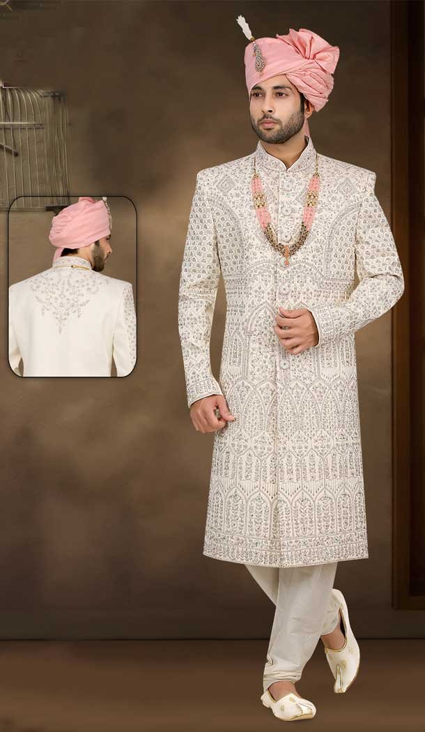 Unleash your inner prince charming with our dapper Off White Sherwani – for any modern groom -7916178991