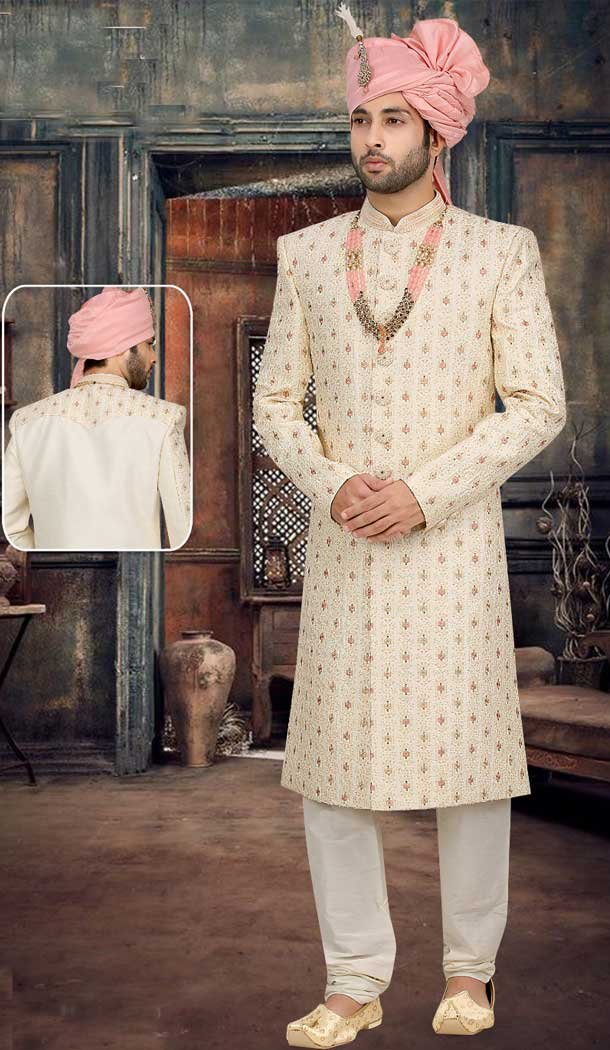 Elevate Your Wedding Look with our Exquisite Off White Sherwani – Handcrafted to Perfection -7916178993