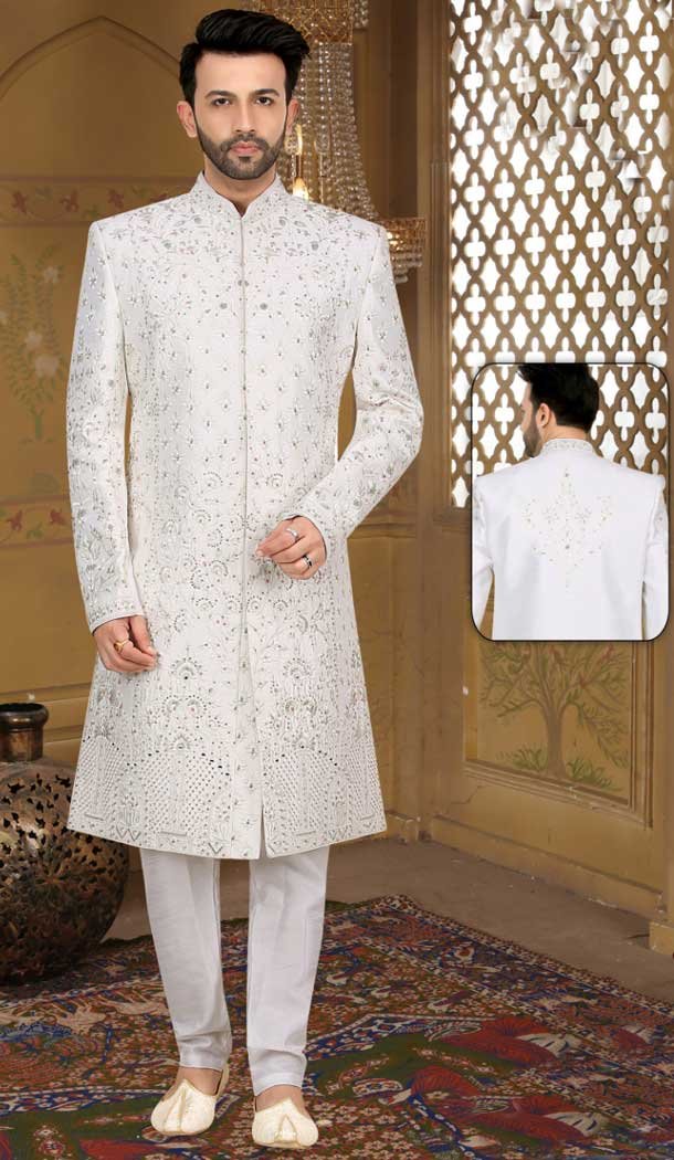 Walk Down the Aisle in Grace and Grandeur Our White Sherwani Embodies Luxury Unmatched Sophistication -7916178997