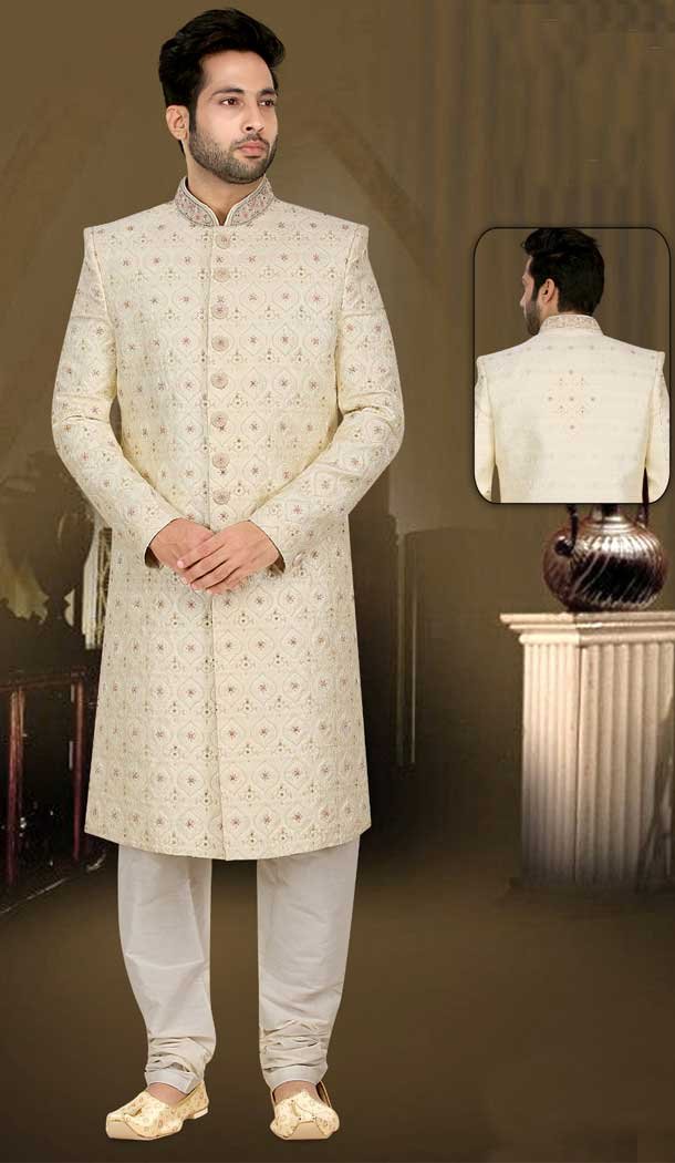 Elevate your wedding look with our Cream Color Wedding Sherwani – Perfect for making special day -7916179000