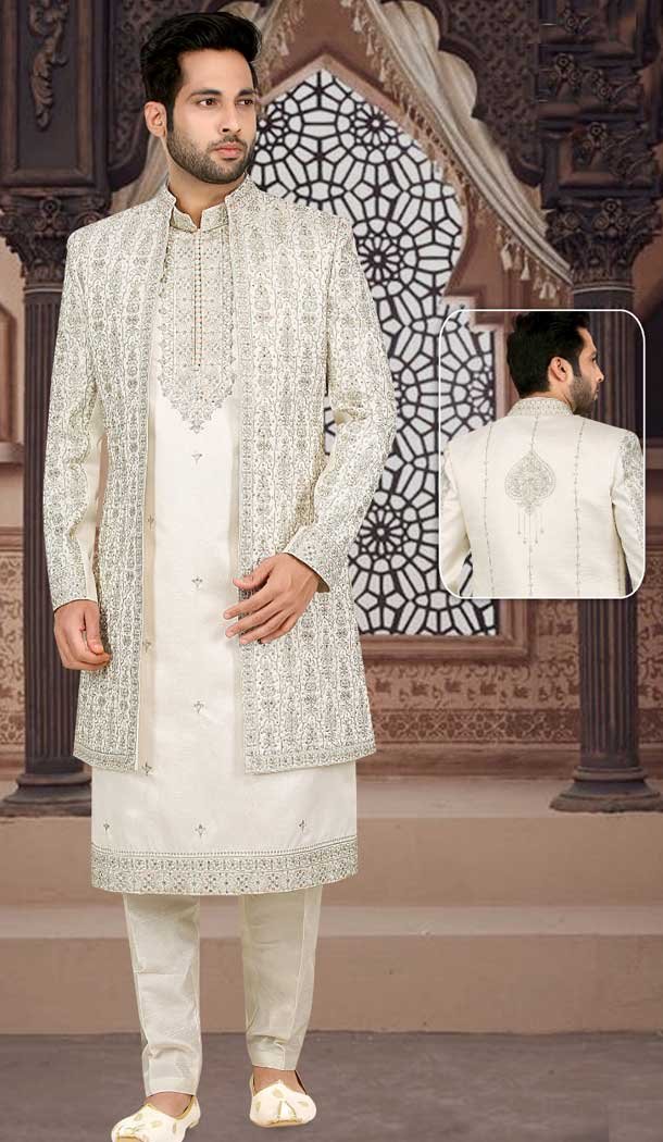 Be the Talk of the Town with our Luxurious Cream Sherwani – Stand Out in Style, Whether it’s a Wedding or a Party -7916179005