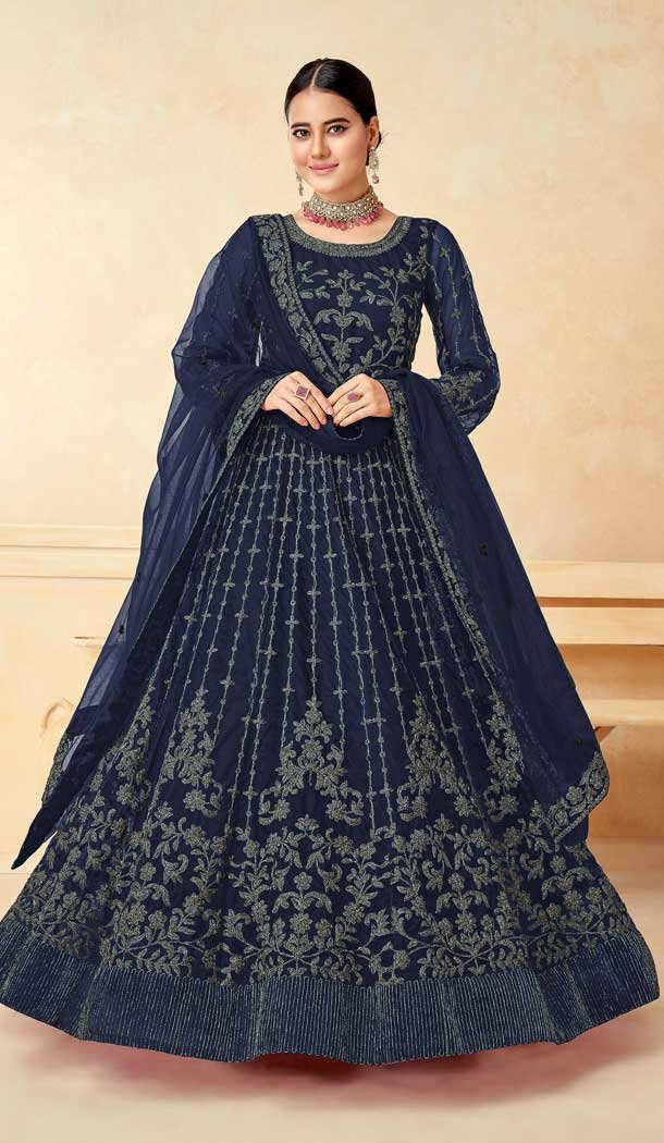 Party Wear Navy Blue Color Net Sequence Embroidery Work Heavy Salwar Suit – 7274175214