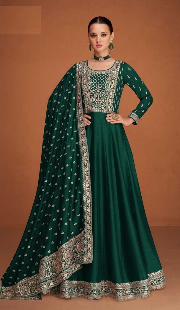 Party Wear Green Color Premium Silk Embroidery Work Anarkali Salwar Suit – 7312175439