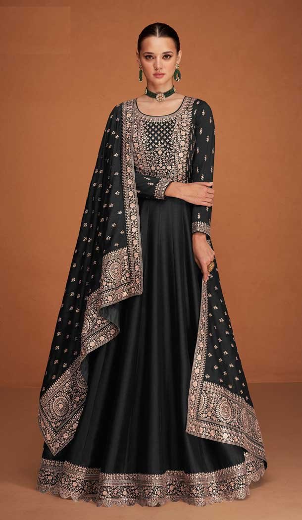 Party Wear Black Color Premium Silk Embroidery Work Anarkali Salwar Suit – 7312175440