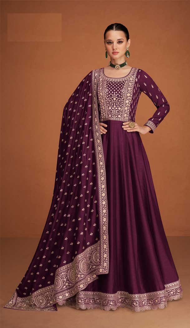 Party Wear Purple Color Premium Silk Embroidery Work Anarkali Salwar Suit – 7312175443