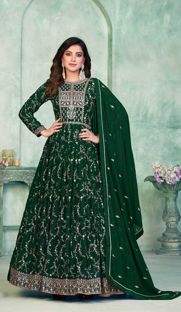 Function Wear Faux Georgette Embroidery Work Anarkali Salwar Suit In Green – 7317175467