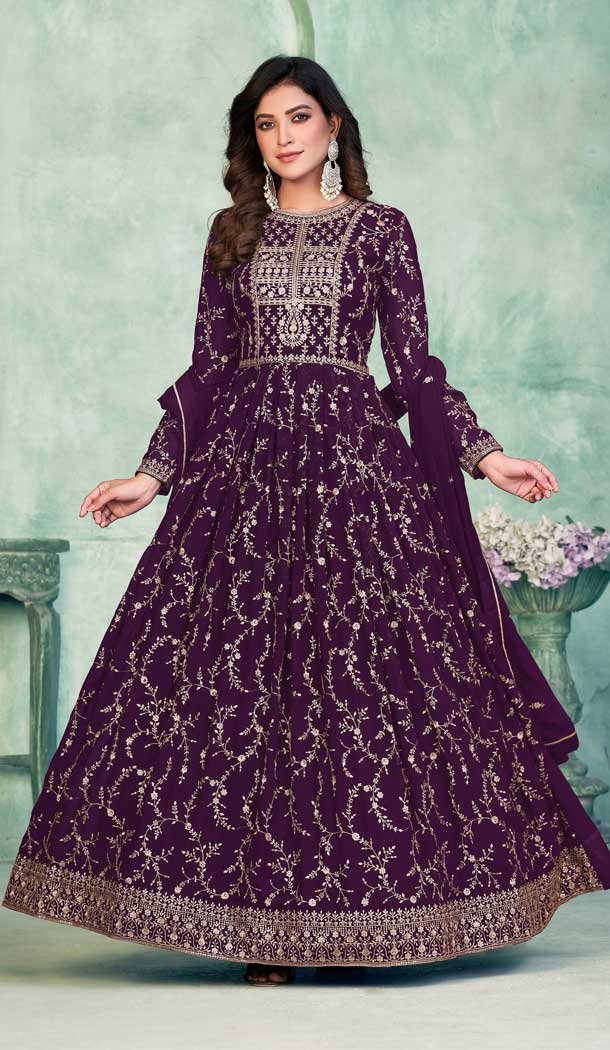 Function Wear Faux Georgette Embroidery Work Anarkali Salwar Suit In Wine – 7317175468