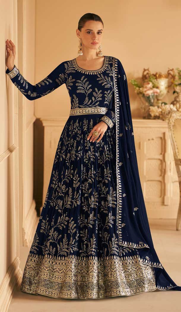 Party Wear Faux Georgette Embroidery Work Anarkali Salwar Suit In Blue – 7357175743