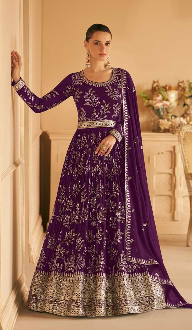 Party Wear Faux Georgette Embroidery Work Anarkali Salwar Suit In Purple – 7357175745