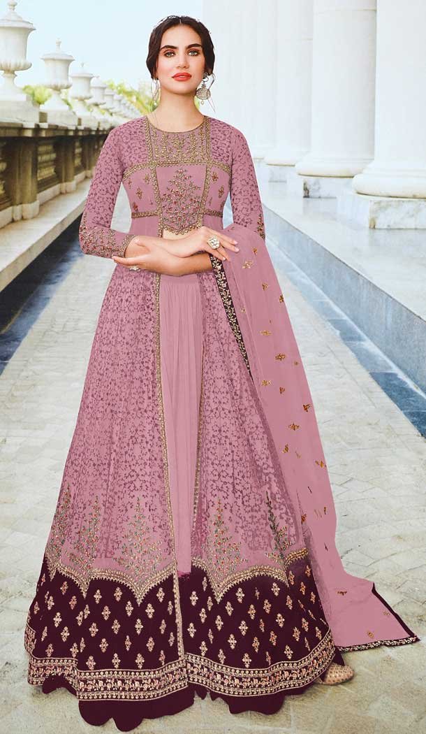 Net Embroidery With Diamond Work Plus Size Anarkali Salwar Suit In Alluring Pink – 7708177789