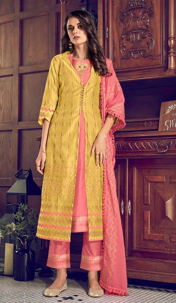 Yellow Party Wear Pure Art Silk Embroidered Plus Size Ready To Ship Salwar Kameez – 0015012