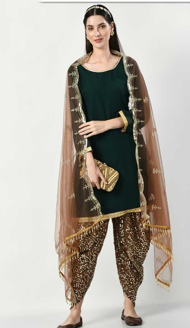 Green Color Faux Georgette Embroidery And Sequins Work Party Wear Patiala Salwar Suit – 7885178874