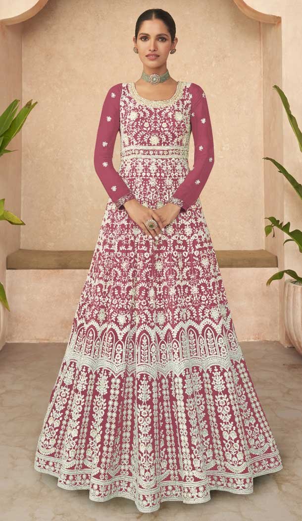 Faux Georgette With Sequins Embroidery Work Party Wear Anarkali Salwar Suit In Mauve Color – 7919179044