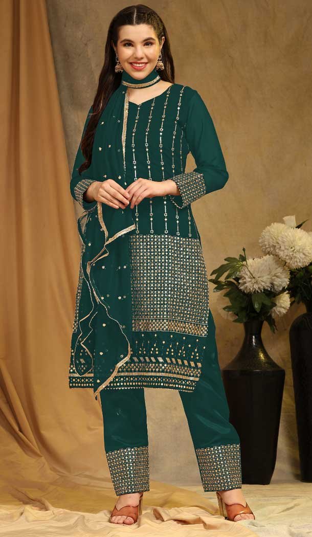 Traditional Rama Green Faux Georgette Casual Wear Pakistani Salwar Kameez – 8153180761