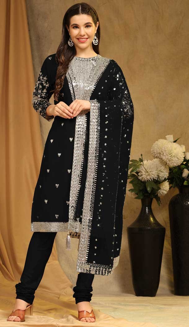 Black Faux Georgette Embroidery Work Casual Wear Pakistani Salwar Suit – 8154180766