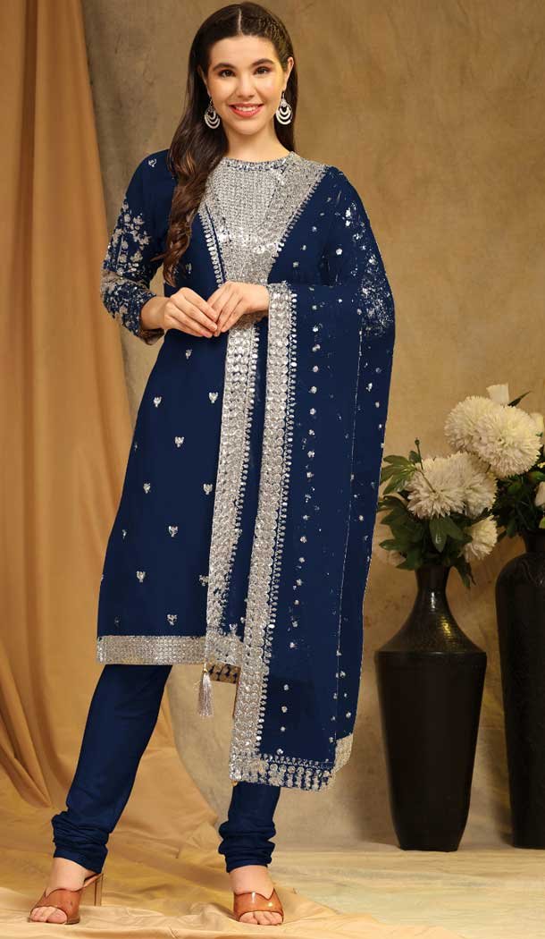 Blue Faux Georgette Embroidery Work Casual Wear Pakistani Salwar Suit – 8154180768